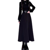 Turtleneck Waist - Cinching Knitted Dress - Flared - Sleeve Hepburn - Style Little Black Dress, Elegant & Slimming