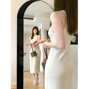 Sleeveless Slim - Fit Knitted Dress - Minimalist Elegant Solid - Color Maxi Skirt, Highlighting Body Curves
