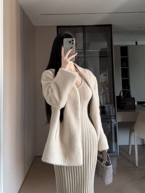 Slim Fit Halter Neck Tie - Up Knitted Dress - Long Sleeve Bodycon Maxi Skirt, Elegant Solid Color Design