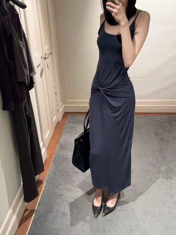 Twist - Design Slip Knitted Dress - Slim - Fit Long Asymmetric Hem, Minimalist & Fashionable Basic Style
