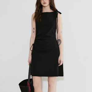 Sleeveless Drawstring - Design Knitted Dress - Minimalist Solid - Color Slim Midi Dress, Fashionable & Unique Style