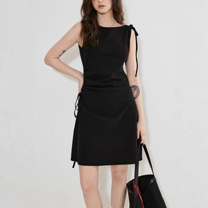 Sleeveless Drawstring - Design Knitted Dress - Minimalist Solid - Color Slim Midi Dress, Fashionable & Unique Style