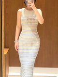 Gradient Wave Pattern Sleeveless Knitted Dress - Slim - Fit Long - Length Retro - Style Skirt, Elegant & Slimming Design