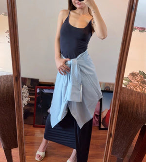 Twist - Design Slip Knitted Dress - Slim - Fit Long Asymmetric Hem, Minimalist & Fashionable Basic Style