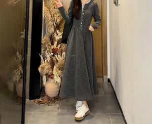 Vintage Single - Row Button Knitted Dress - Waist - Cinching Slim - Fit Maxi Skirt, Comfortable & Elegant Style