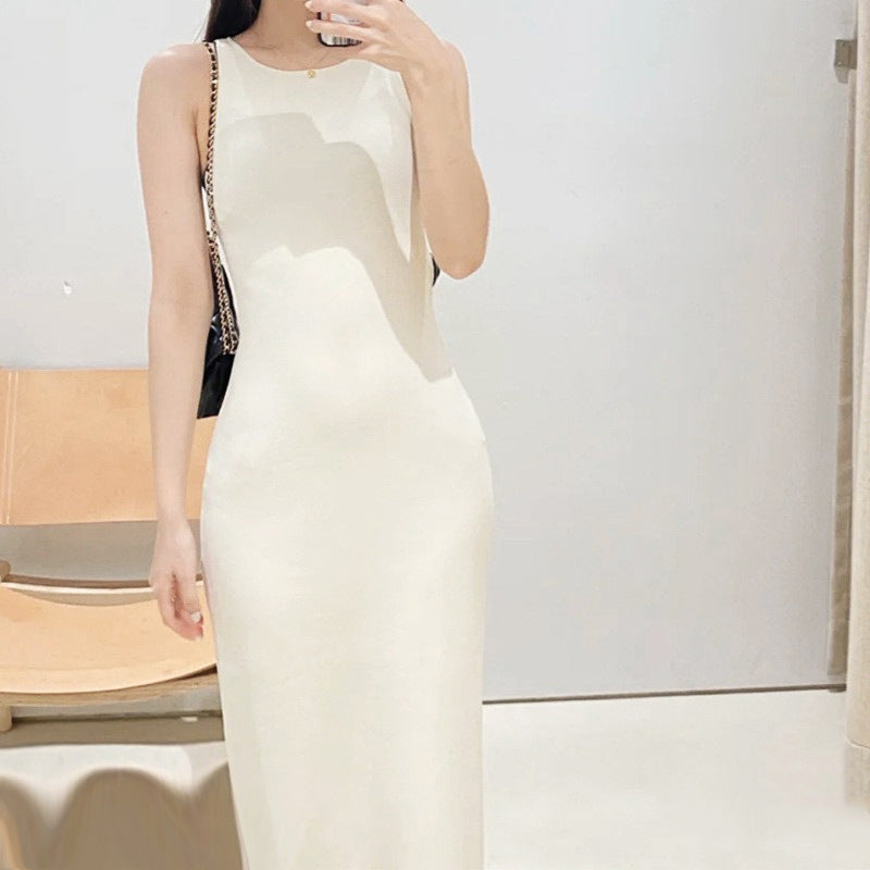 Sleeveless Slim - Fit Knitted Dress - Minimalist Elegant Solid - Color Maxi Skirt, Highlighting Body Curves