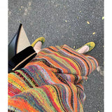 Colorful Striped V - Neck Knitted Slip Dress - Slim Fit Long Maxi Dress, Retro Fashion Rainbow Skirt