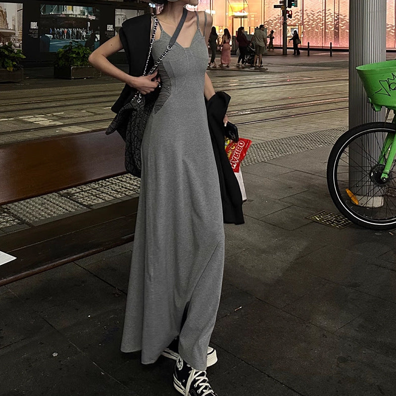 Spaghetti Strap Knitted Dress - Slim - Fit Backless Maxi Skirt, Fashionable Casual Style