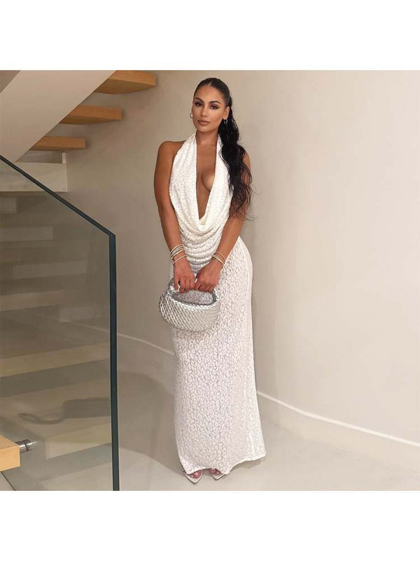 Lace-Up Wing Neck Backless Maxi Dress