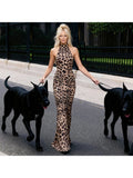 Leopard Print Halter Glam Maxi Dress