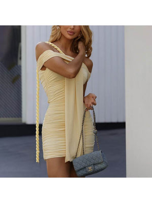 Off-Shoulder Ribbon Wrap Mini Dress