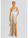 Graceful Pleated Split Hem Midi Dress